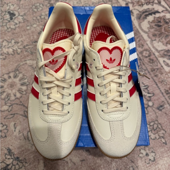 Adidas Cream and Red Heart Sneakers - Picture 1 of 6